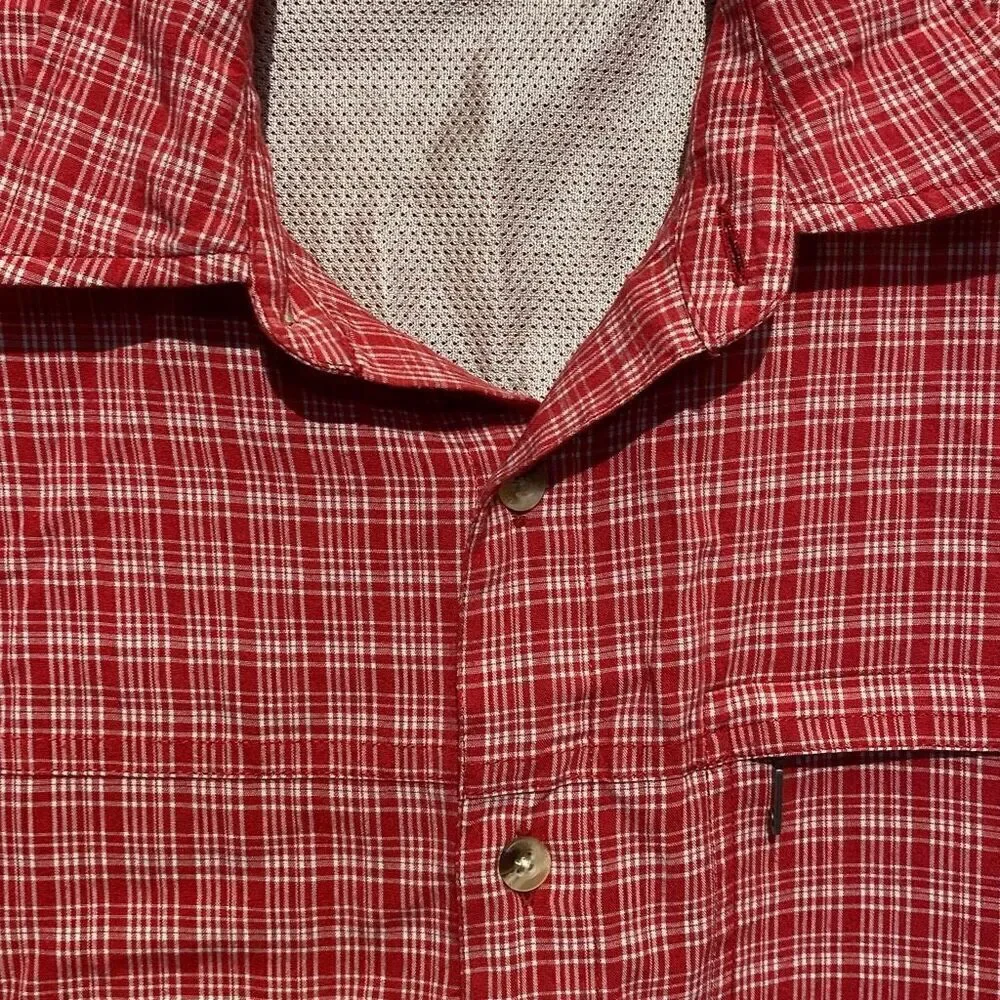 The North Face Men's Red Plaid Collared Short Sleeve Button Up Shirts Size Large